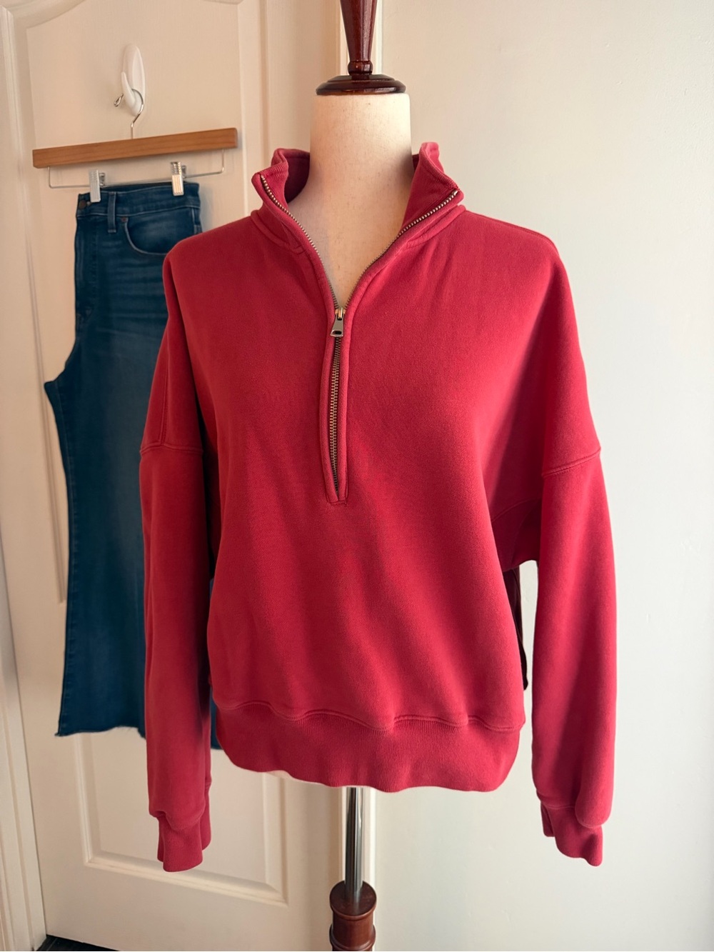 Abercrombie Red Sunday Half Zip Sweatshirt